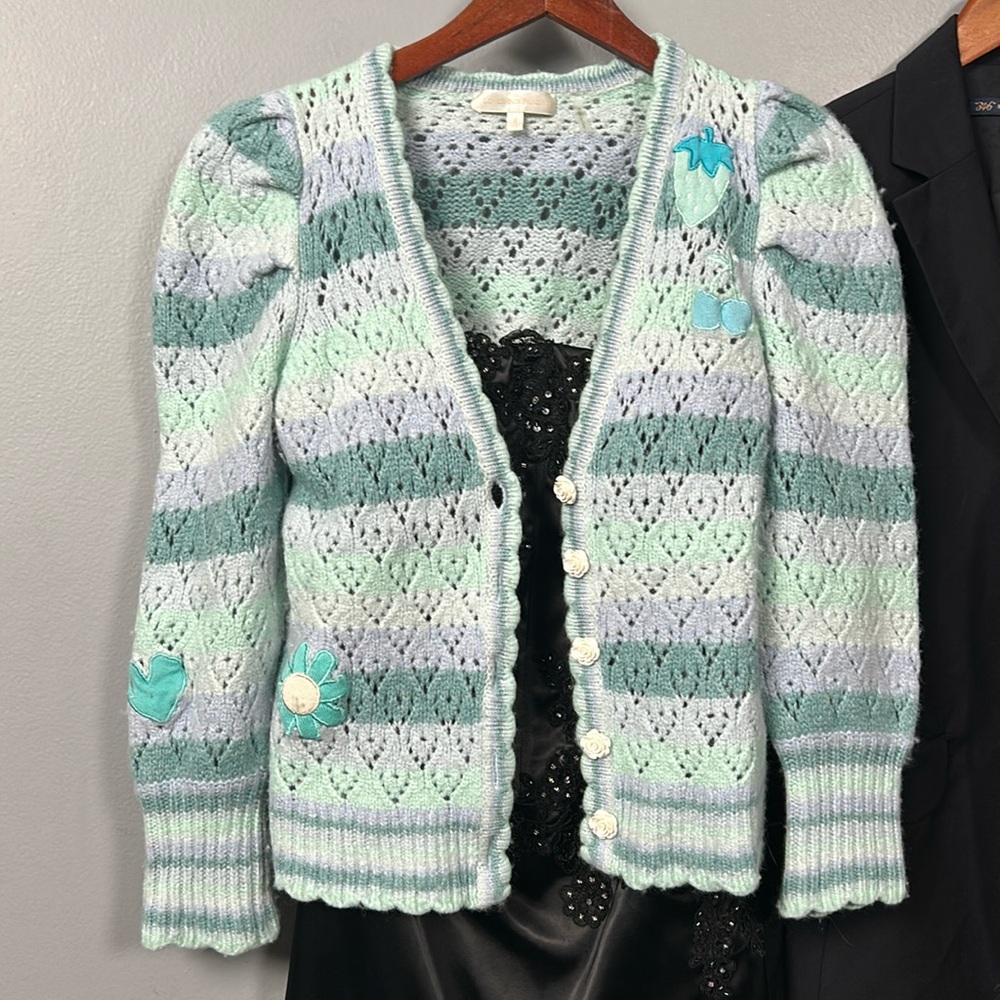 LoveShackFancy Striped V-Neck Sweater Size: S
